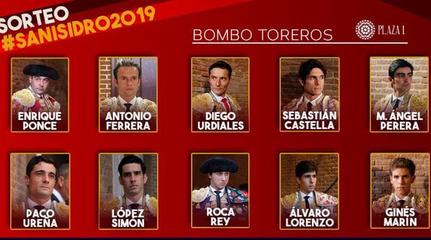 Los diez toreros del sorteo, en una imagen de Plaza 1