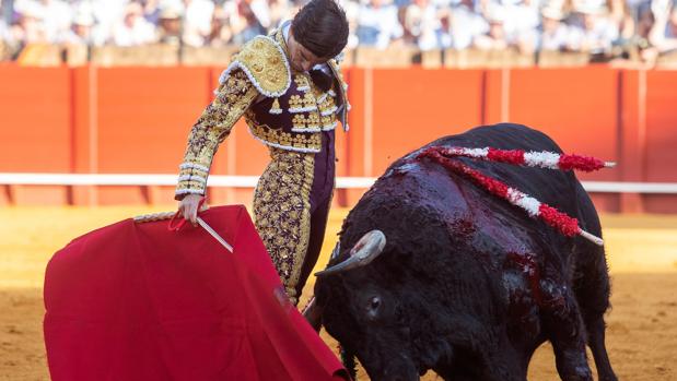 El diestro Pablo Aguado, en la lidia al primero de su lote