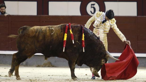 Pablo Aguado acaricia la embestida del sexto toro de Montalvo