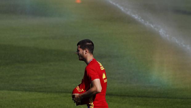 Álvaro Morata, durante un entrenamiento de la selección española