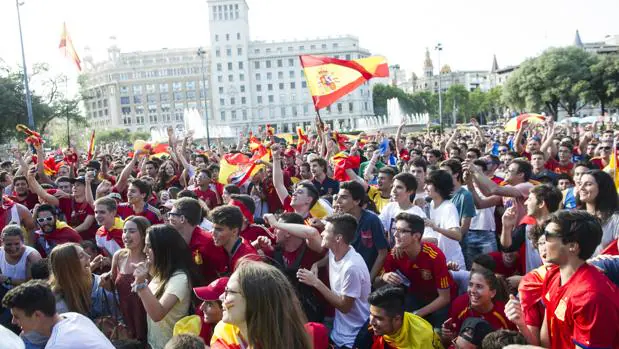 Los aficionados españoles en Barcelona