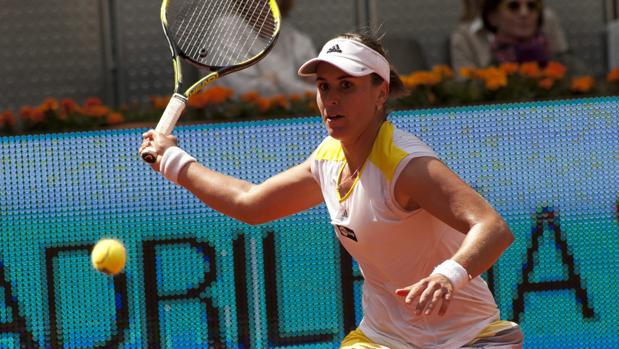 Medina , en su duelo contra Garbiñe Muguruza del Mutua Madrid Open de 2013