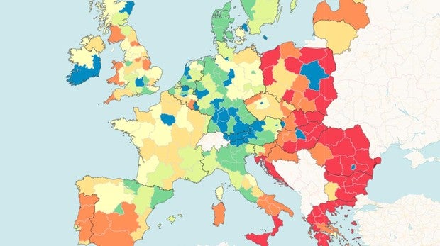 Asà se han ido quedando atrás las regiones españolas de las más ricas de la UE
