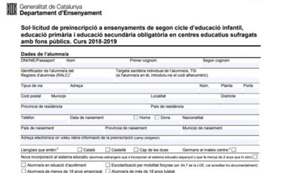 Imagen del folleto de preinscripción publicado hoy por la Generalitat