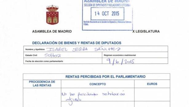 Declaración de bienes de la diputada de Podemos Isa Serra