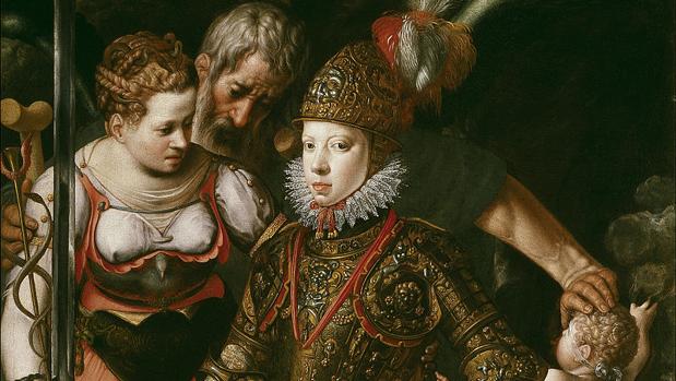 Alegoría de la educación de Felipe III. Cuadro realizado alrededor de 1590 por Justus Tiel.