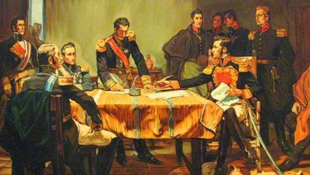 Capitulación de Ayacucho, que certificaron la derrota realista, óleo del pintor peruano Daniel Hernández.