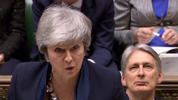 La primera ministra británica, Theresa May, durante su declaración